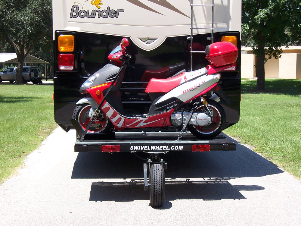 Swivelwheel transport System,Swivelwheel Carrier, Swivelwheel Hauler, Motorcycle Carrier, scooter carrier, motorcycle hauler, scooter hauler, golf cart carrier, golf cart carrier, mini golf cart hauler, mini golf cart carrier, quickie mini golf cart hauler, quickie mini golf cart carrier, cricket mini golf cart carrier, cricket mini golf cart hauler, dirt bike hauler, dirt bike carrier, carrier, hauler, ATV hauler, ATV carrier, Swivelwheel 46, Class C Hauler, Class C Carrier, Class A Hauler, Class A carrier