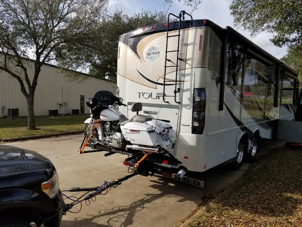 Cruiserlift Motorcycle Lift, Motorcycle Lift, Motorcycle Carrier, Motorcycle Hauler, Motorcycle, Motorhome, RV Motorcycle lift, RV Lift, RV Electric Motorcycle Lift, RV, Electric Motorcycle Lift, Harley, Honda, Victory, Yamaha, Winch Lift, Bikes, Bike Lift