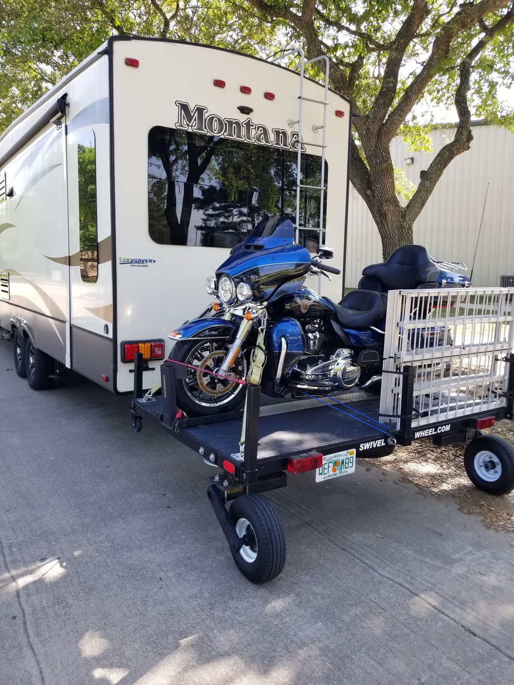Swivelwheel Transport System, Swivelwheel Carrier, Swivelwheel Hauler, motorcycle carrier, scooter carrier, motorcycle hauler, scooter hauler, quickie mini golf cart hauler, quickie mini golf cart carrier, cricket mini golf cart carrier,cricket mini golf cart hauler,dirt bike hauler, dirt bike carrier, carrier, golf cart hauler, golf cart carrier, ATV hauler, ATV carrier, Swivelwheel DW58, motorcycle, motor home, fifth wheels, can-am carrier, can-am hauler, trike carrier, trike hauler, mobility Hauler 