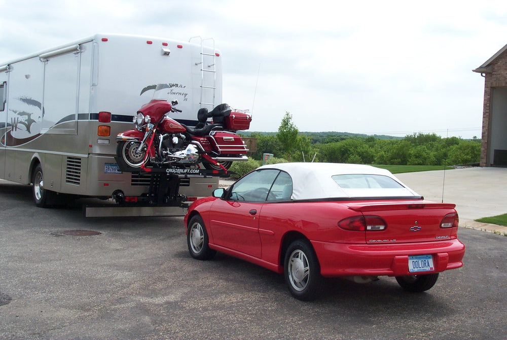 Cruiserlift Motorcycle Lift, Motorcycle Lift, Motorcycle Carrier, Motorcycle Hauler, Motorcycle, Motorhome, RV Motorcycle lift, RV Lift, RV Electric Motorcycle Lift, RV, Electric Motorcycle Lift, Harley, Honda, Victory, Yamaha, Winch Lift, Bikes, Bike Lift