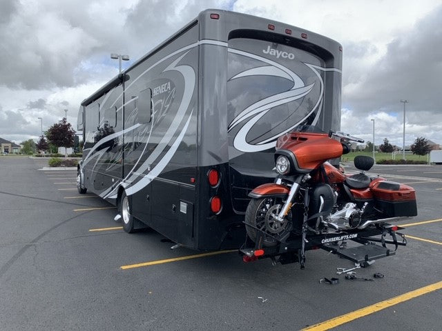 Cruiserlift Motorcycle Lift, Motorcycle Lift, Motorcycle Carrier, Motorcycle Hauler, Motorcycle, Motorhome, RV Motorcycle lift, RV Lift, RV Electric Motorcycle Lift, RV, Electric Motorcycle Lift, Harley, Honda, Victory, Yamaha, Winch Lift, Bikes, Bike Lift