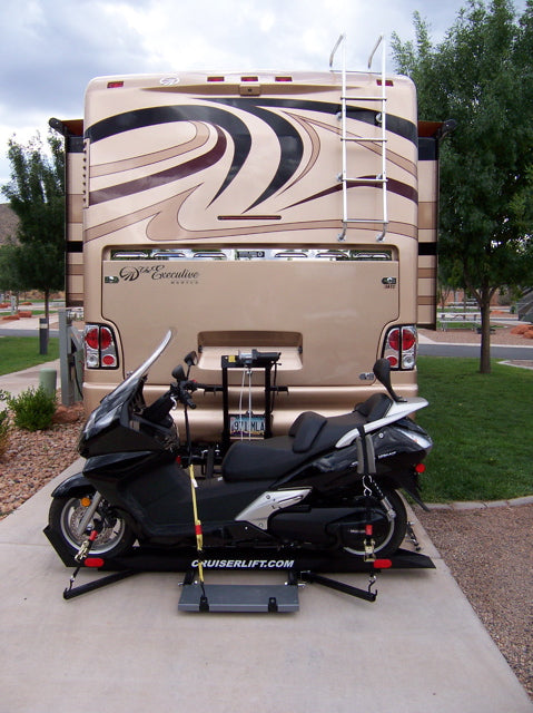 Cruiserlift Motorcycle Lift, Motorcycle Lift, Motorcycle Carrier, Motorcycle Hauler, Motorcycle, Motorhome, RV Motorcycle lift, RV Lift, RV Electric Motorcycle Lift, RV, Electric Motorcycle Lift, Harley, Honda, Victory, Yamaha, Winch Lift, Bikes, Bike Lift